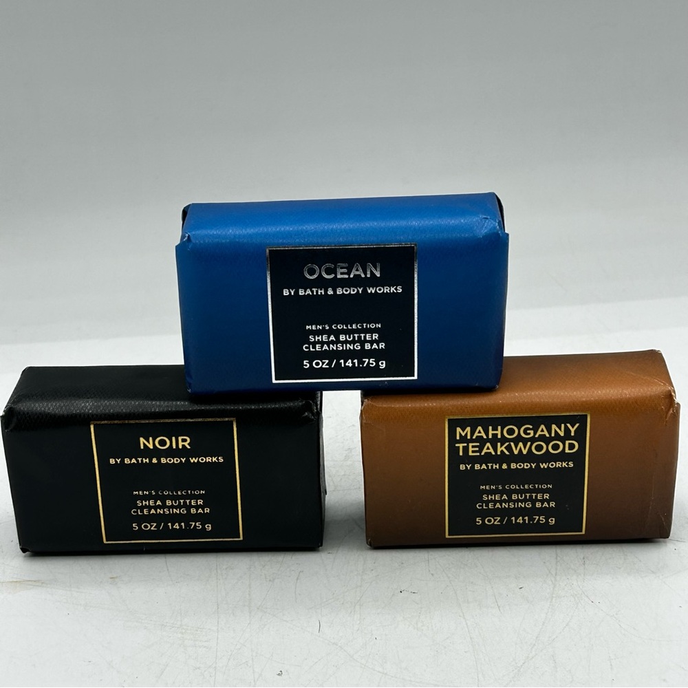 Bath & Body Works 3 Mens Grooming Bar Soaps OCEAN NOIR MAHOGANY TEAKWOOD